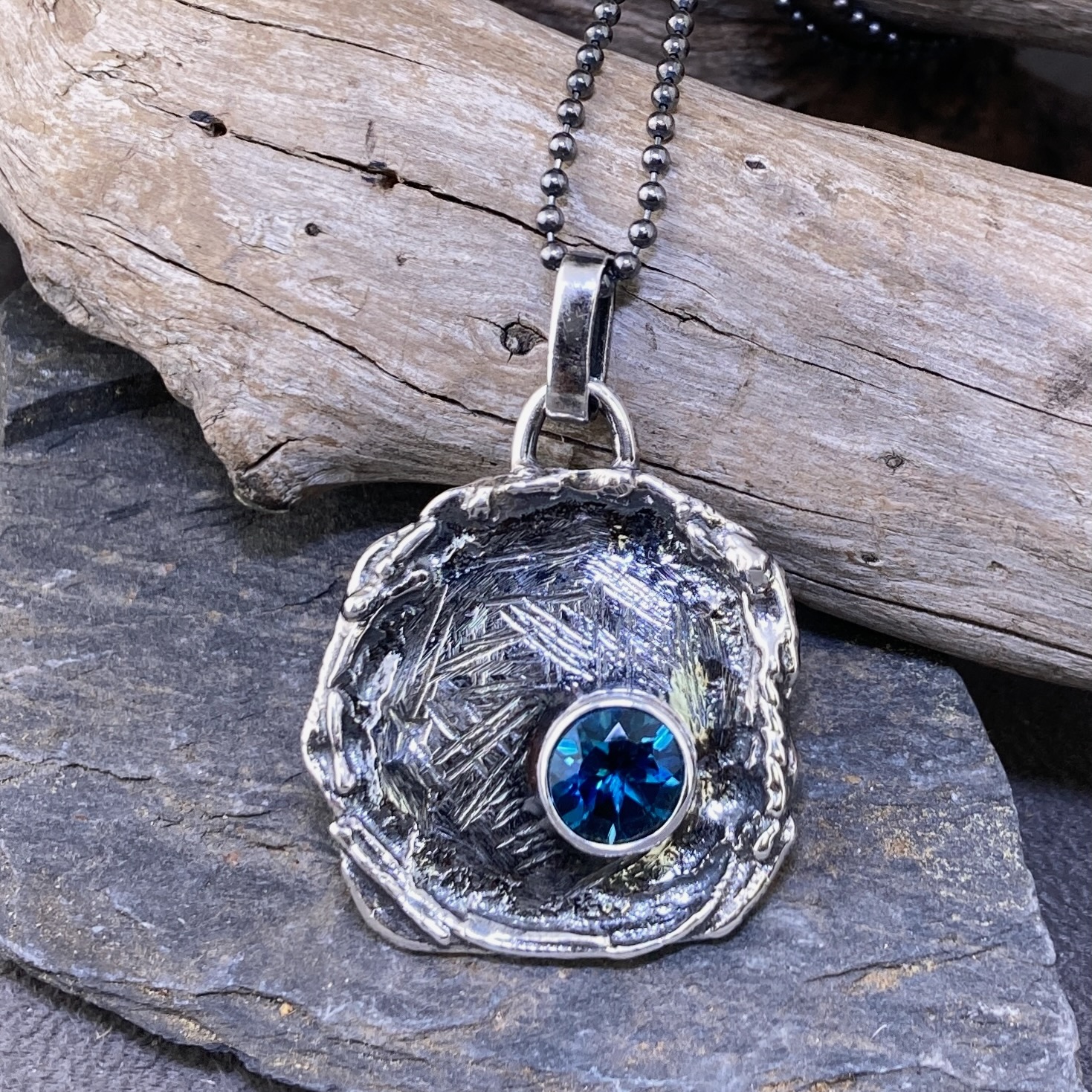 London Blue Topaz Pendant – Argentium Silver Wax Seal – 2.5 carat - Image 3