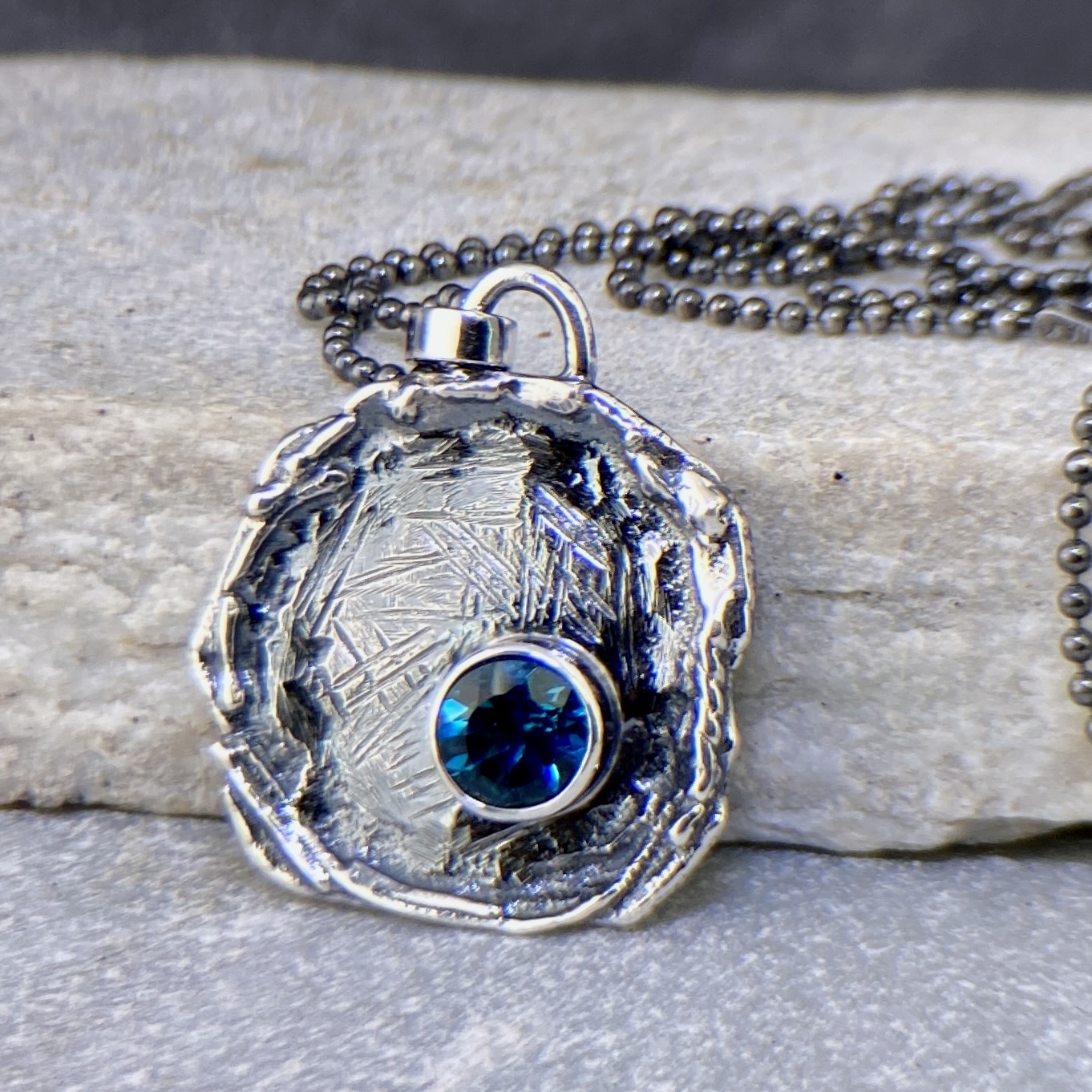 London Blue Topaz Pendant – Argentium Silver Wax Seal – 2.5 carat