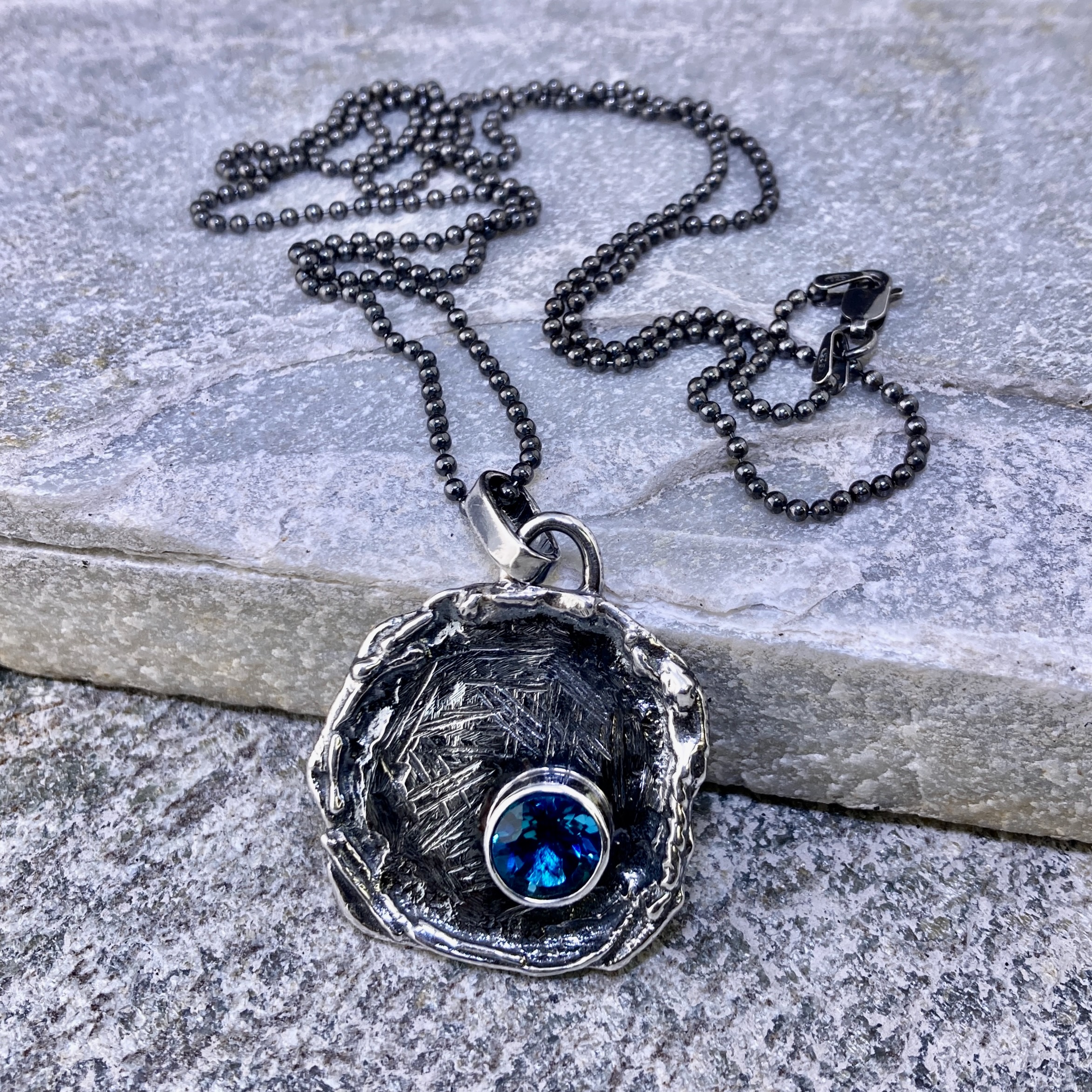 London Blue Topaz Pendant – Argentium Silver Wax Seal – 2.5 carat - Image 5