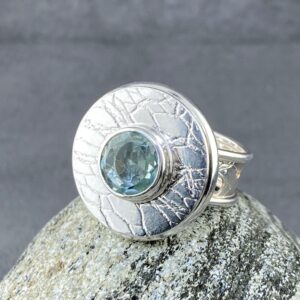 Aquamarine Ring – Size 10 – Argentium Silver Full Moon Double-Band – 8 Carat