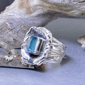 Blue Tourmaline Ring – Size 7.5 – Argentium Silver Wax Seal – 1.5 Carat