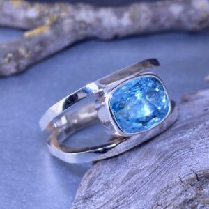 Aquamarine Ring – Size 11.75 – Argentium Octagon Double-Band – 3.45 carat