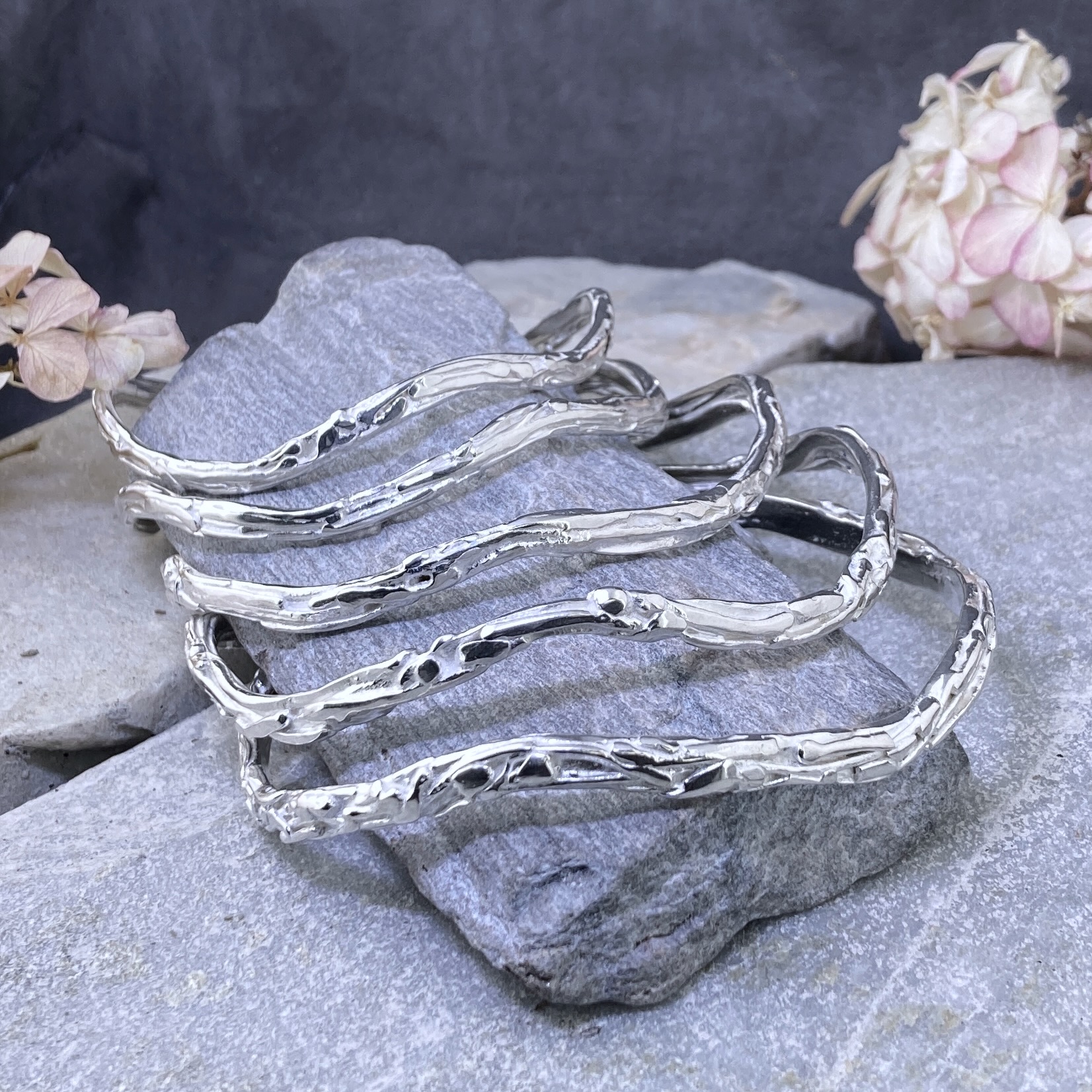 Wavy Bark Bangles – Argentium Silver - Image 7