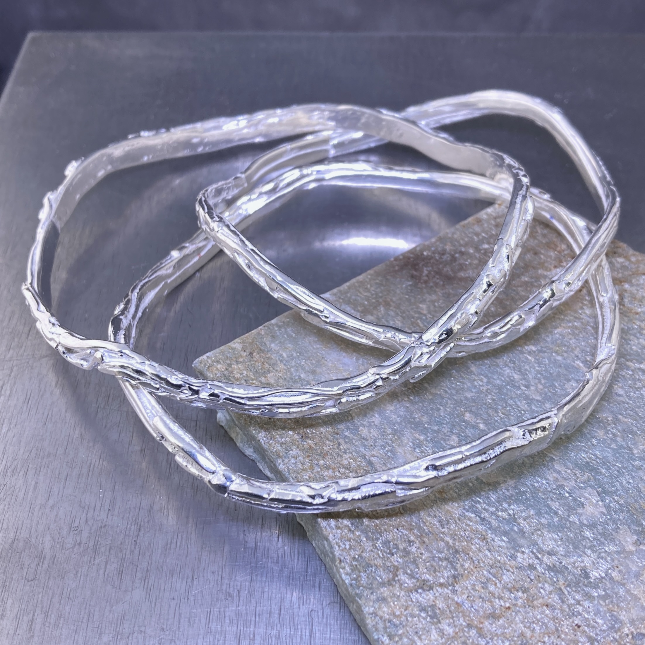 Wavy Bark Bangles – Argentium Silver - Image 6
