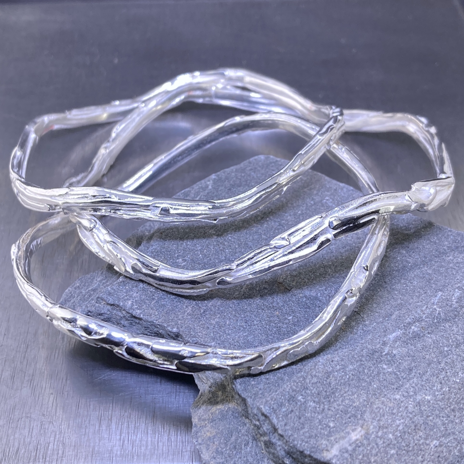 Wavy Bark Bangles – Argentium Silver