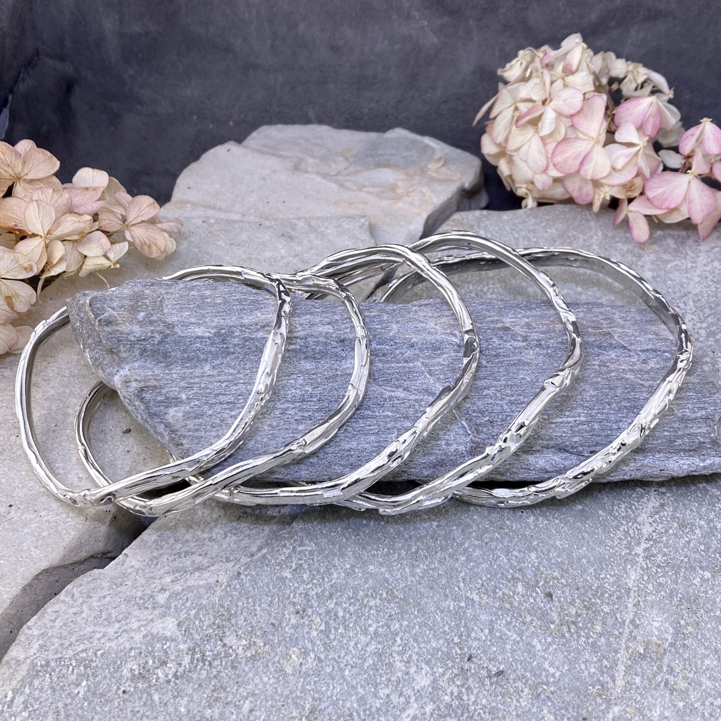 Wavy Bark Bangles – Argentium Silver - Image 8