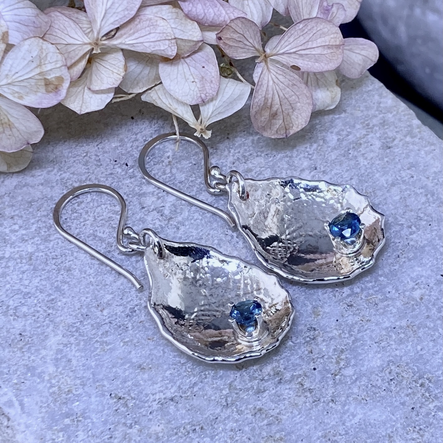 London Blue Topaz Earrings – Waves Teardrop – Argentium Silver - Image 4