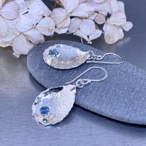 London Blue Topaz Earrings – Waves Teardrop – Argentium Silver