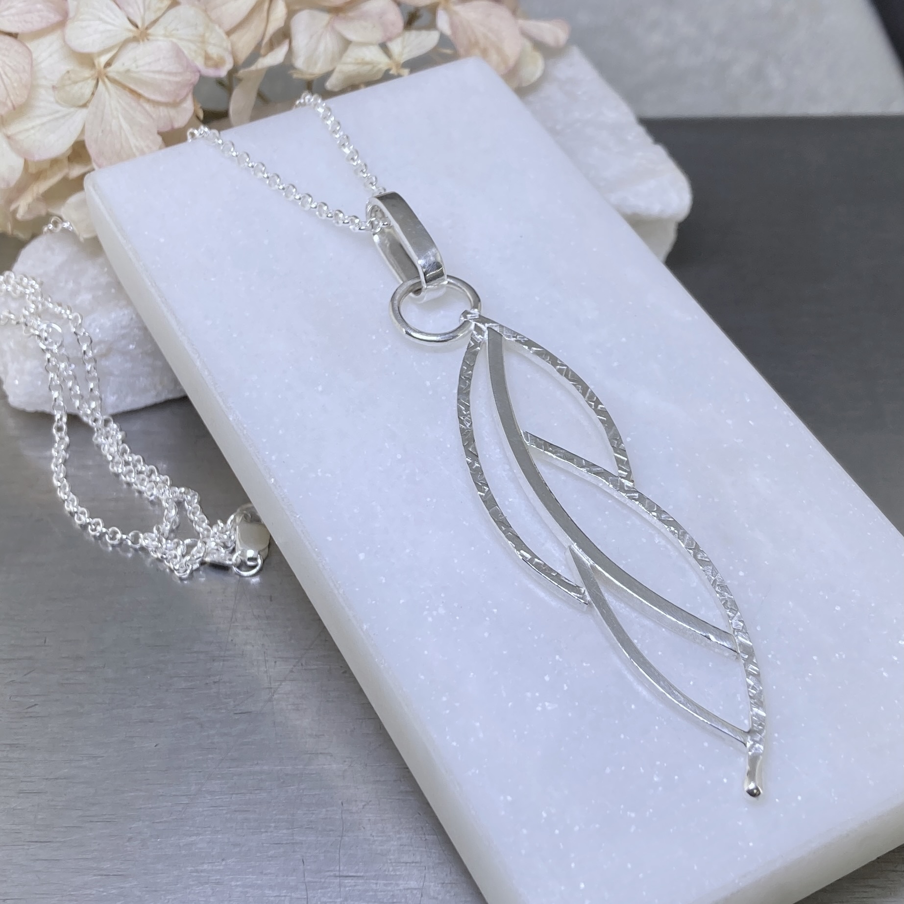 Hanging Willow Leaf Pendant – Argentium Silver 940 - Image 4