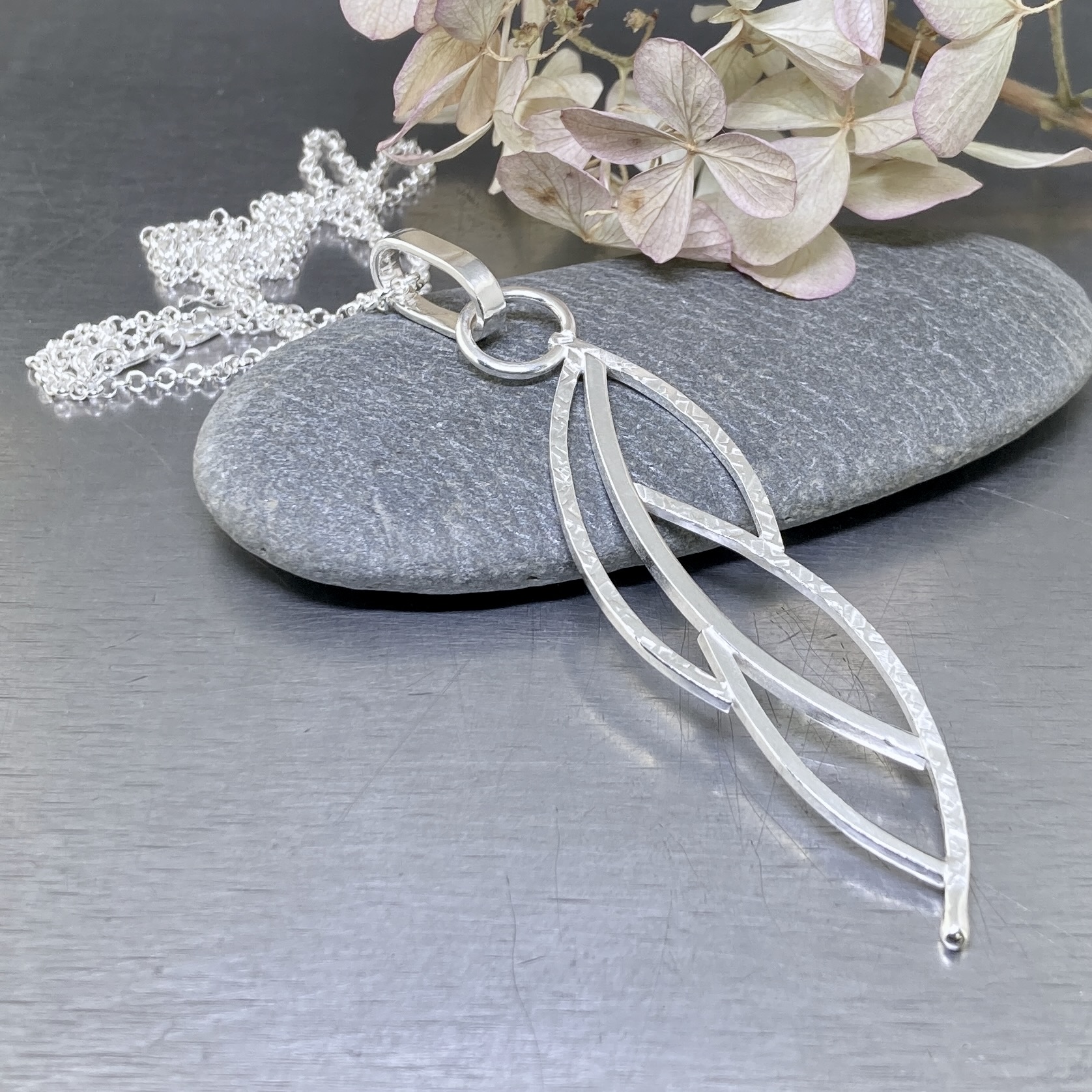 Hanging Willow Leaf Pendant – Argentium Silver 940 - Image 2