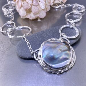 Mabe Pearl Blister Necklace – Freeform Circle – Argentium Silver