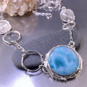 Larimar Necklace – Freeform Circle and Suns – Argentium Silver