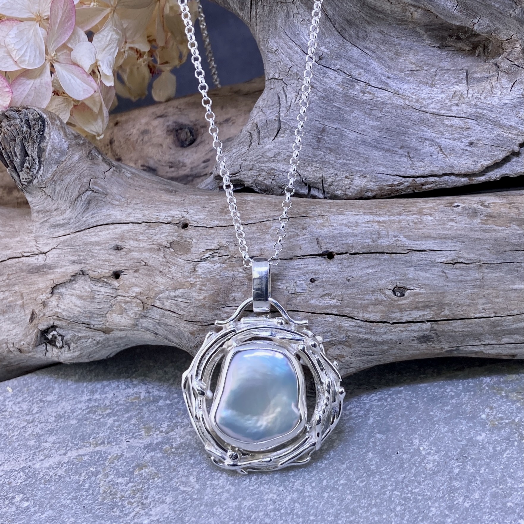 Pearl Pendant – Argentium Silver Twig - Image 4