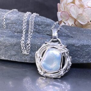 Pearl Pendant – Argentium Silver Twig