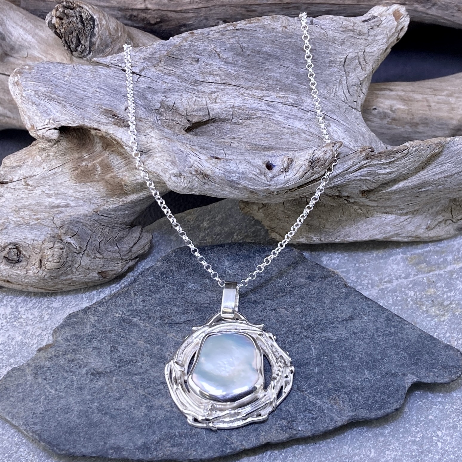 Pearl Pendant – Argentium Silver Twig - Image 3