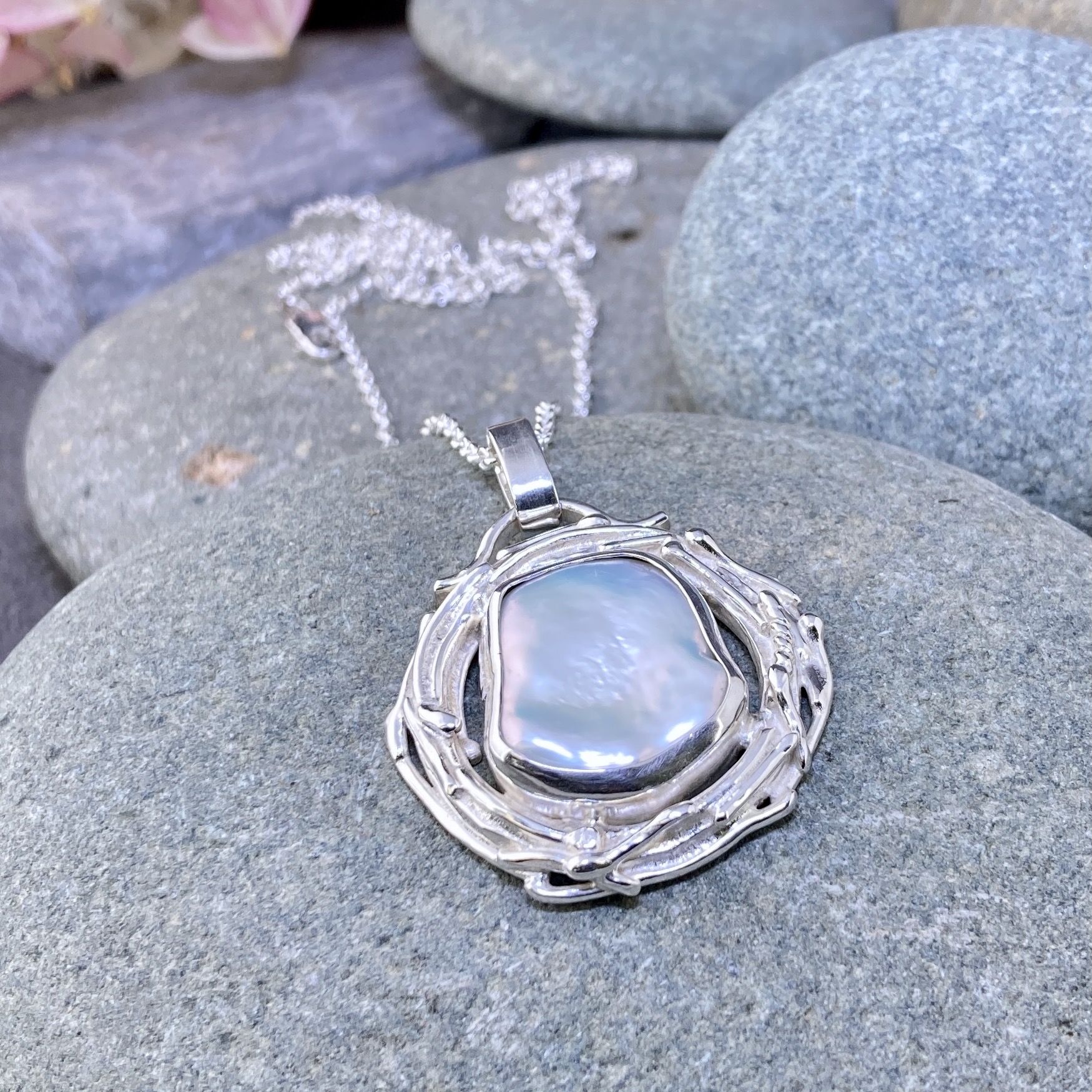 Pearl Pendant – Argentium Silver Twig - Image 2