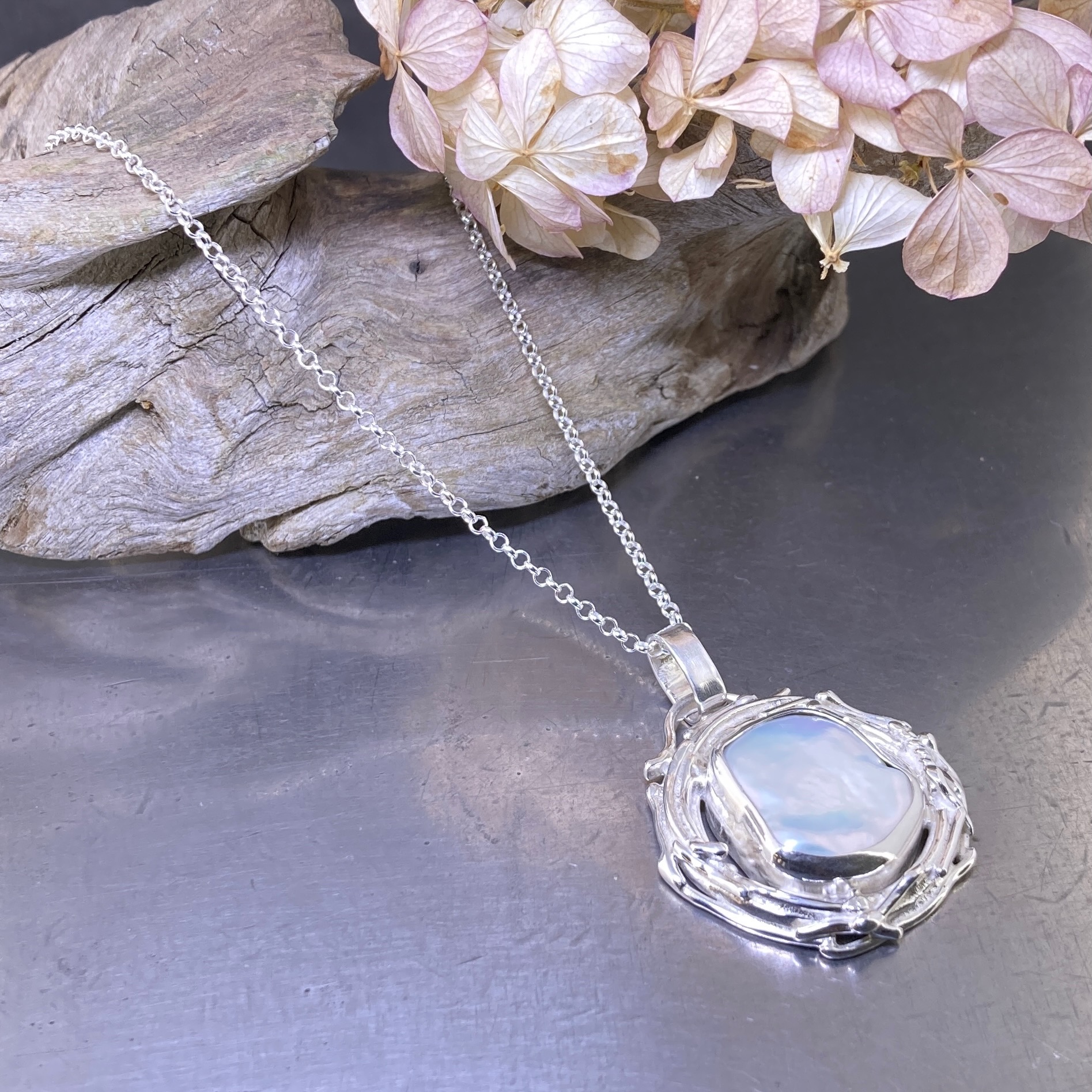 Pearl Pendant – Argentium Silver Twig - Image 5