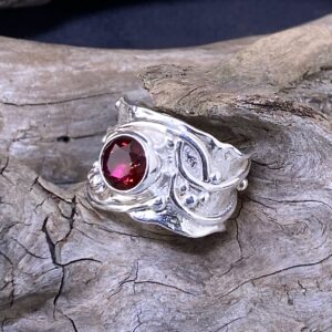 Red Topaz Ring – Size 8.5 – Argentium Silver Waves – 2.5 Carats