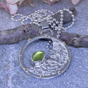Peridot Sun and Moon Pendant – Argentium Silver – 2 Carat