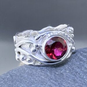 Red Topaz Ring – Size 9 – Argentium Silver Waves – 2 Carat