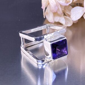 Amethyst Ring – Size 5.5 – Square Double-Band – 2 Carat