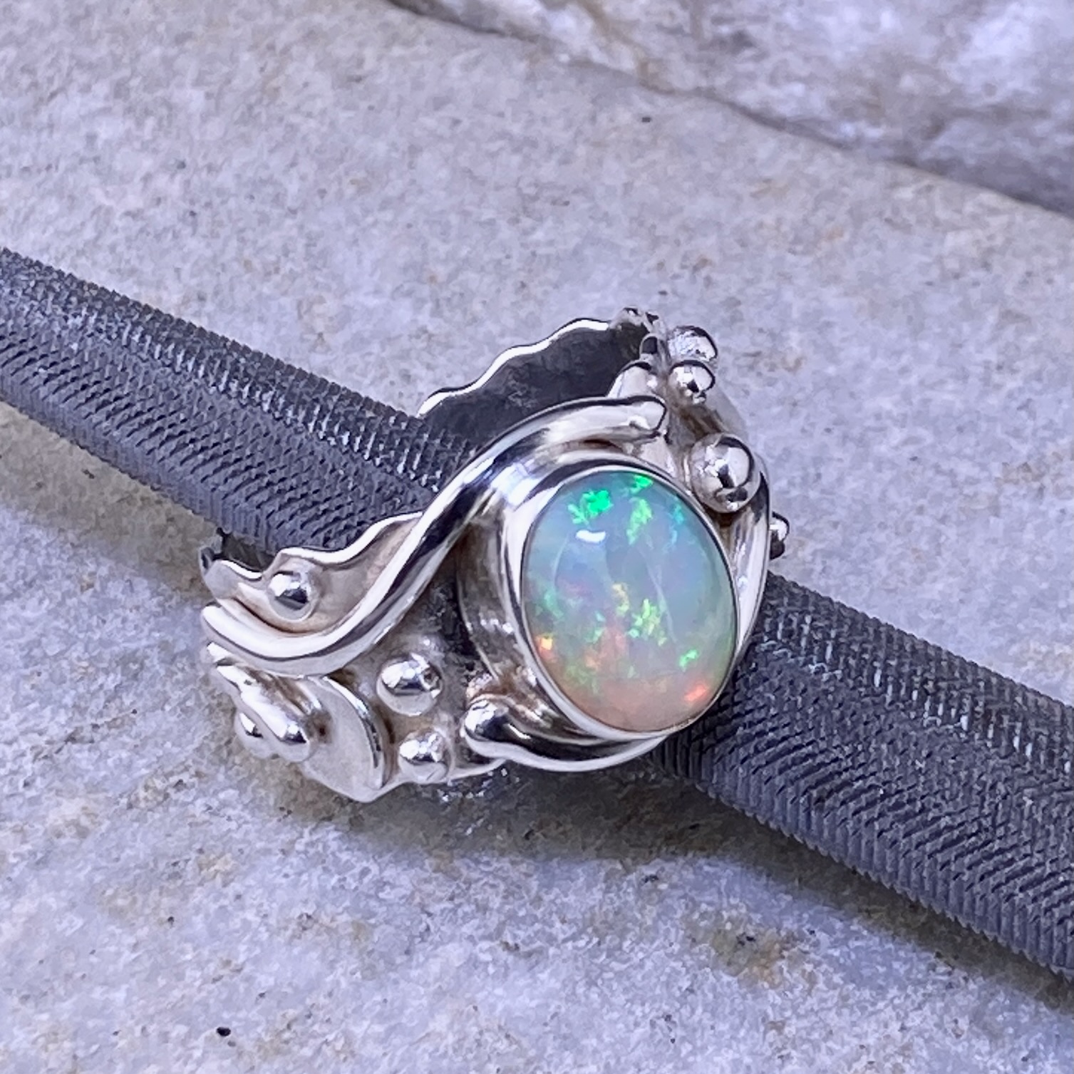 Opal Ring – Size 8 – Argentium Silver Waves – 1.5 Carat - Image 5
