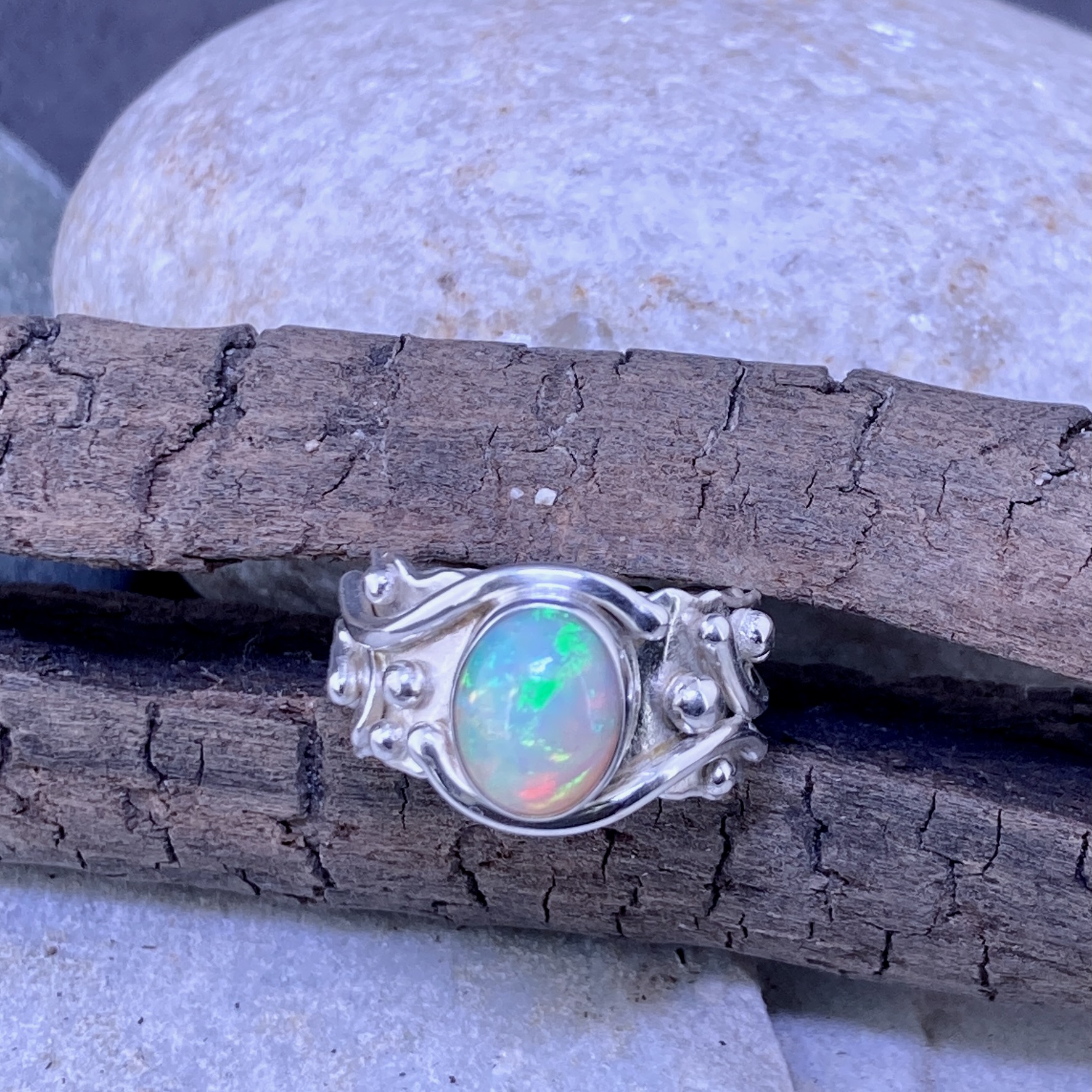 Opal Ring – Size 8 – Argentium Silver Waves – 1.5 Carat - Image 4
