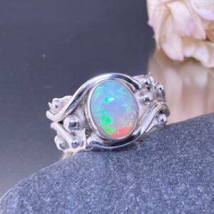 Opal Ring – Size 8 – Argentium Silver Waves – 1.5 Carat