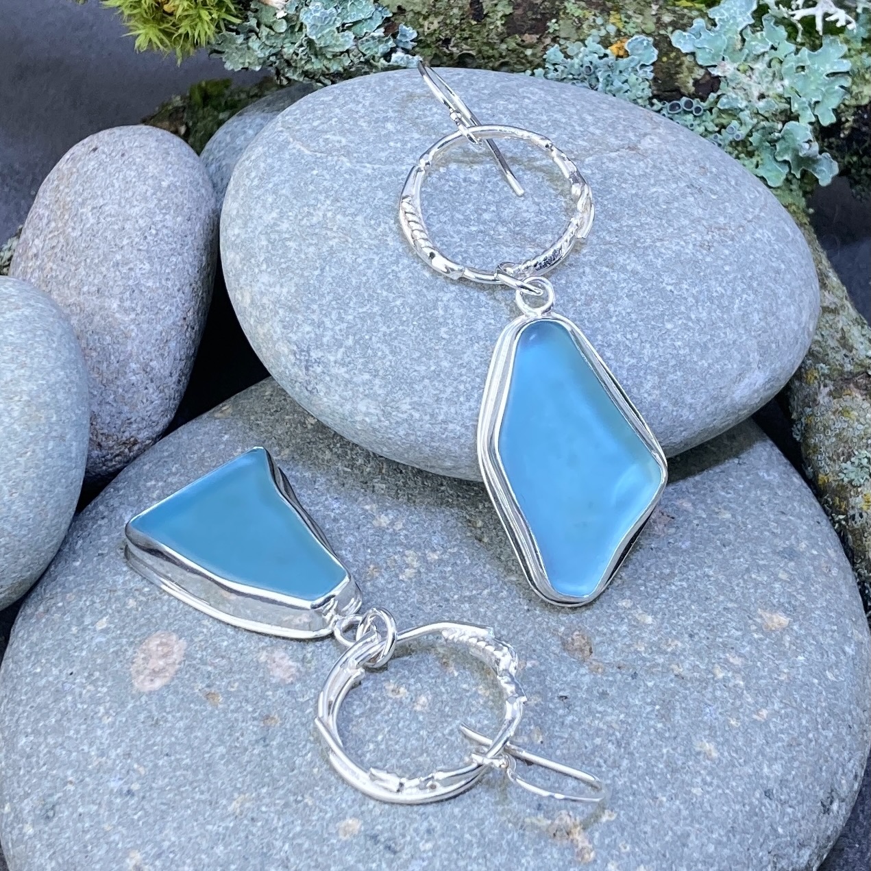 Sea Glass Drop Earrings – Argentium Freeform Circle - Image 5