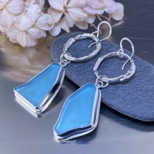 Sea Glass Drop Earrings – Argentium Freeform Circle