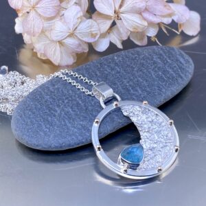 Blue Tourmaline Sun and Moon Pendant – Argentium Silver - 2 Carat