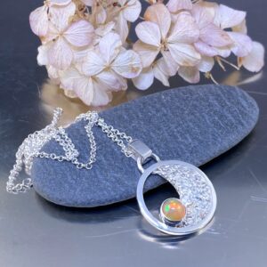 Opal Sun and Moon Pendant – Argentium Silver – 0.5 Carat
