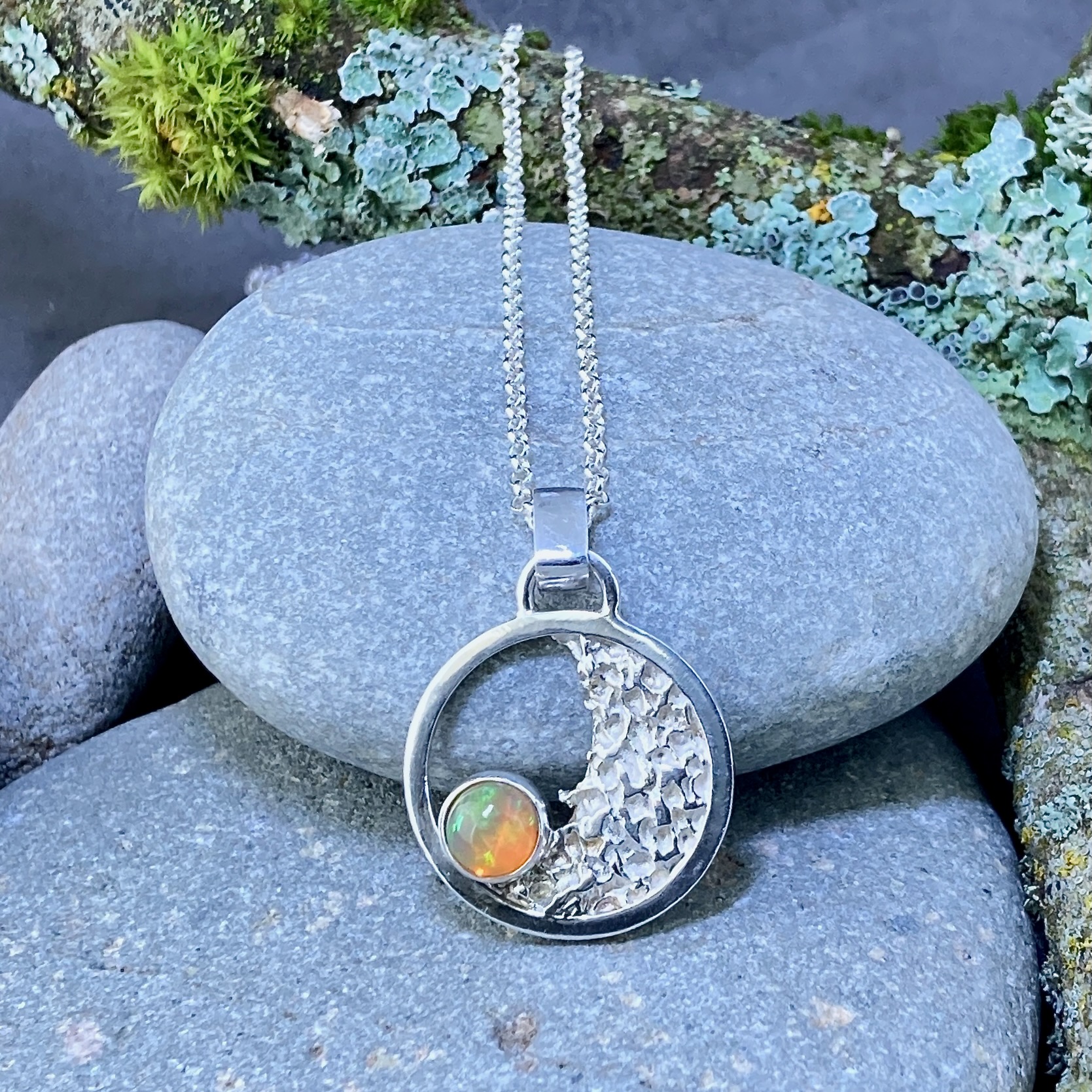 Opal Sun and Moon Pendant – Argentium Silver – 0.5 Carat - Image 3