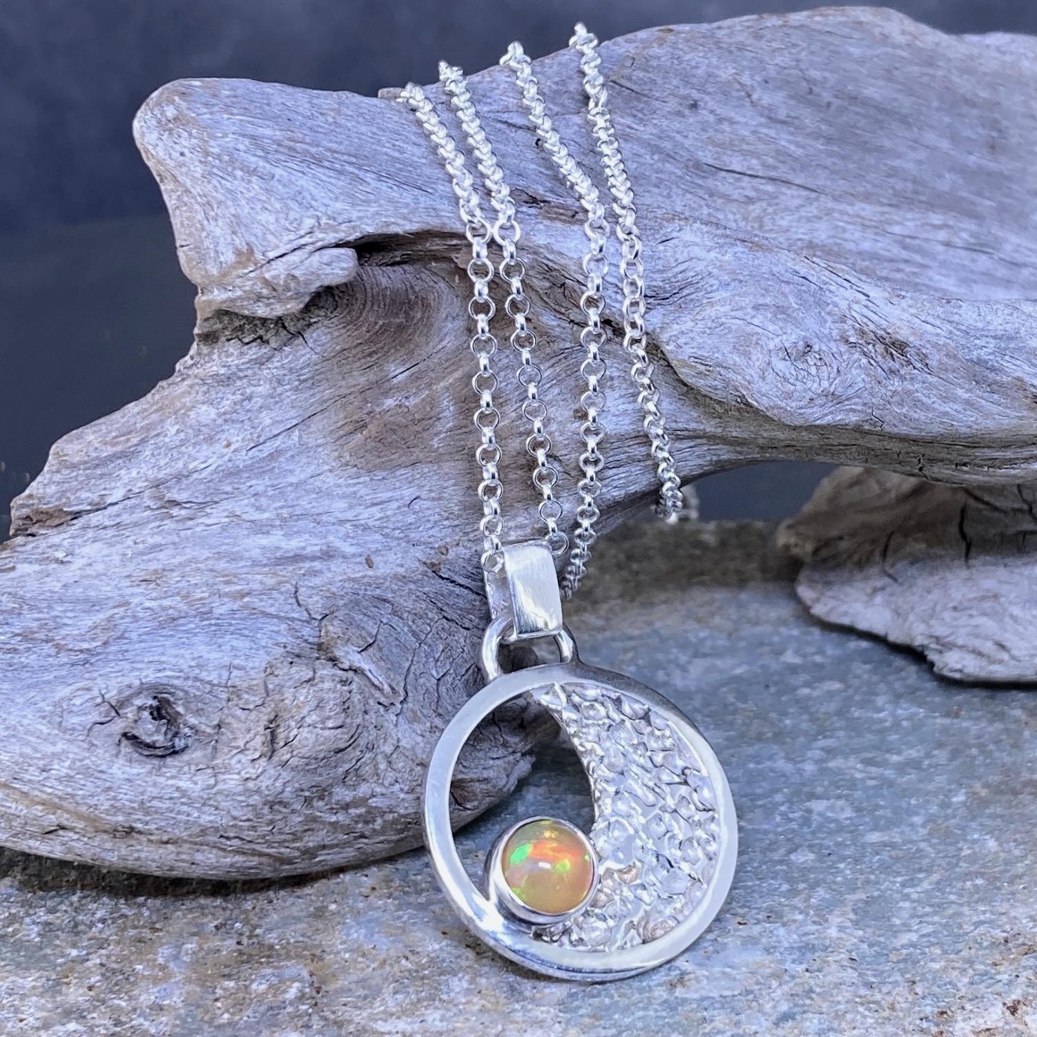 Opal Sun and Moon Pendant – Argentium Silver – 0.5 Carat - Image 2