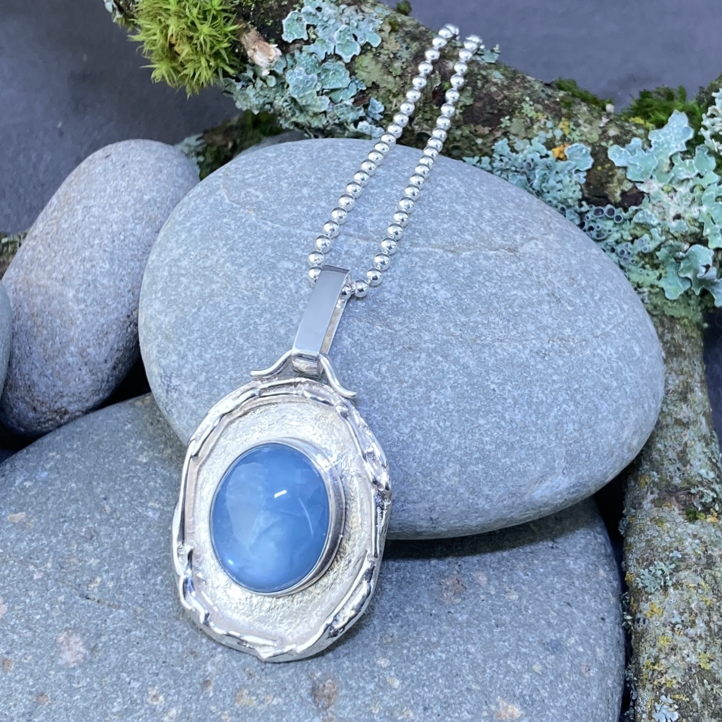 Aquamarine Wax Seal Pendant – Argentium Silver