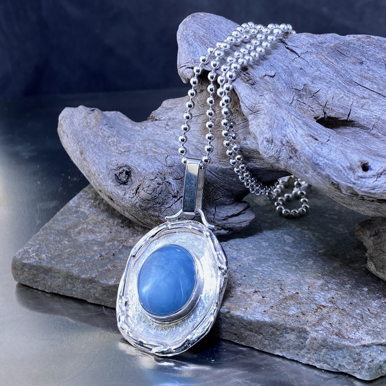 Aquamarine Wax Seal Pendant – Argentium Silver - Image 3