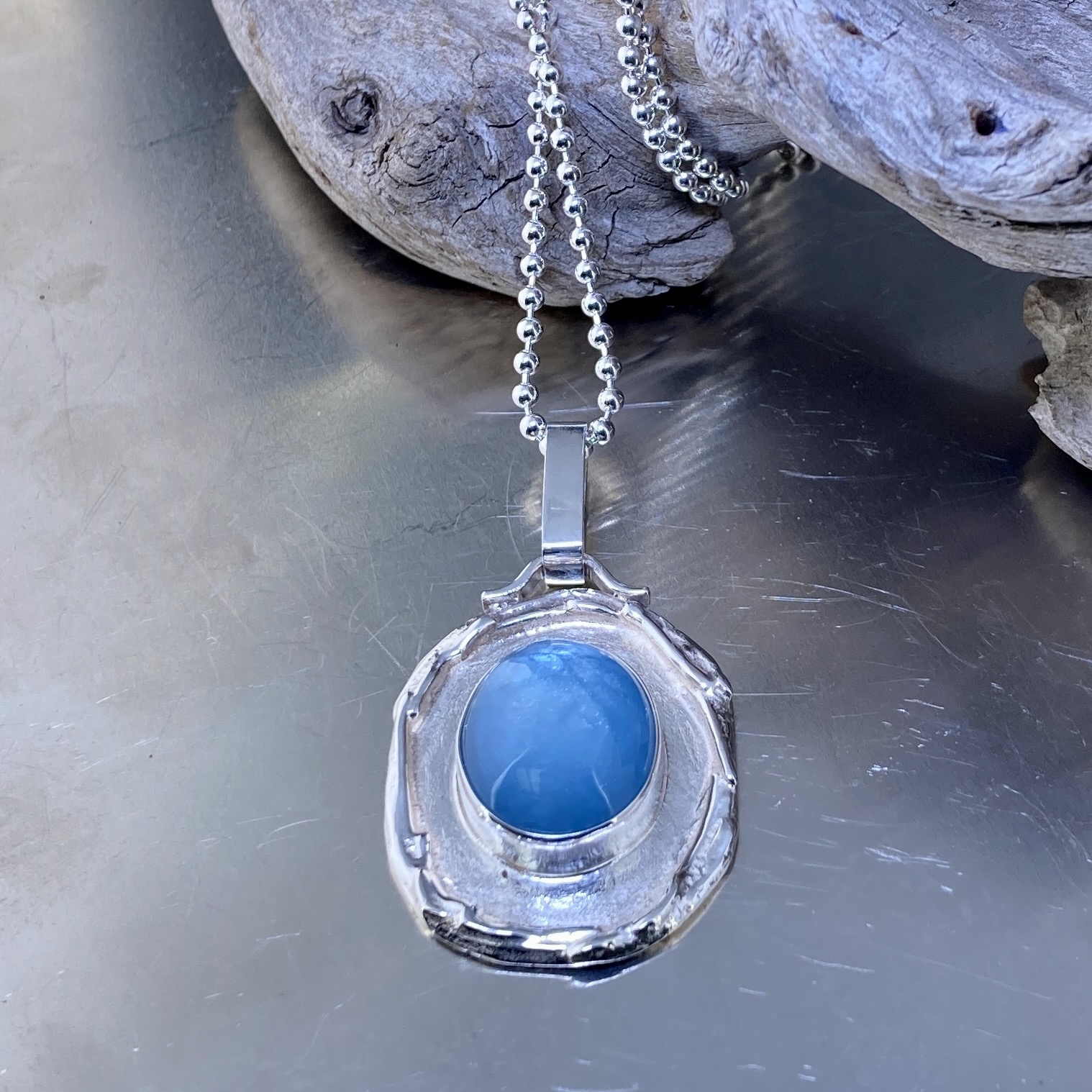 Aquamarine Wax Seal Pendant – Argentium Silver - Image 2