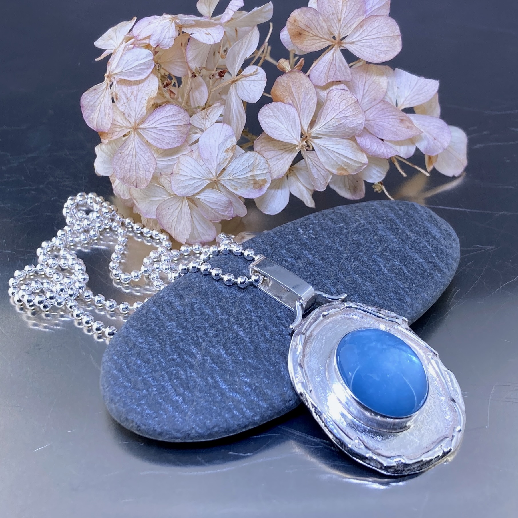 Aquamarine Wax Seal Pendant – Argentium Silver - Image 5