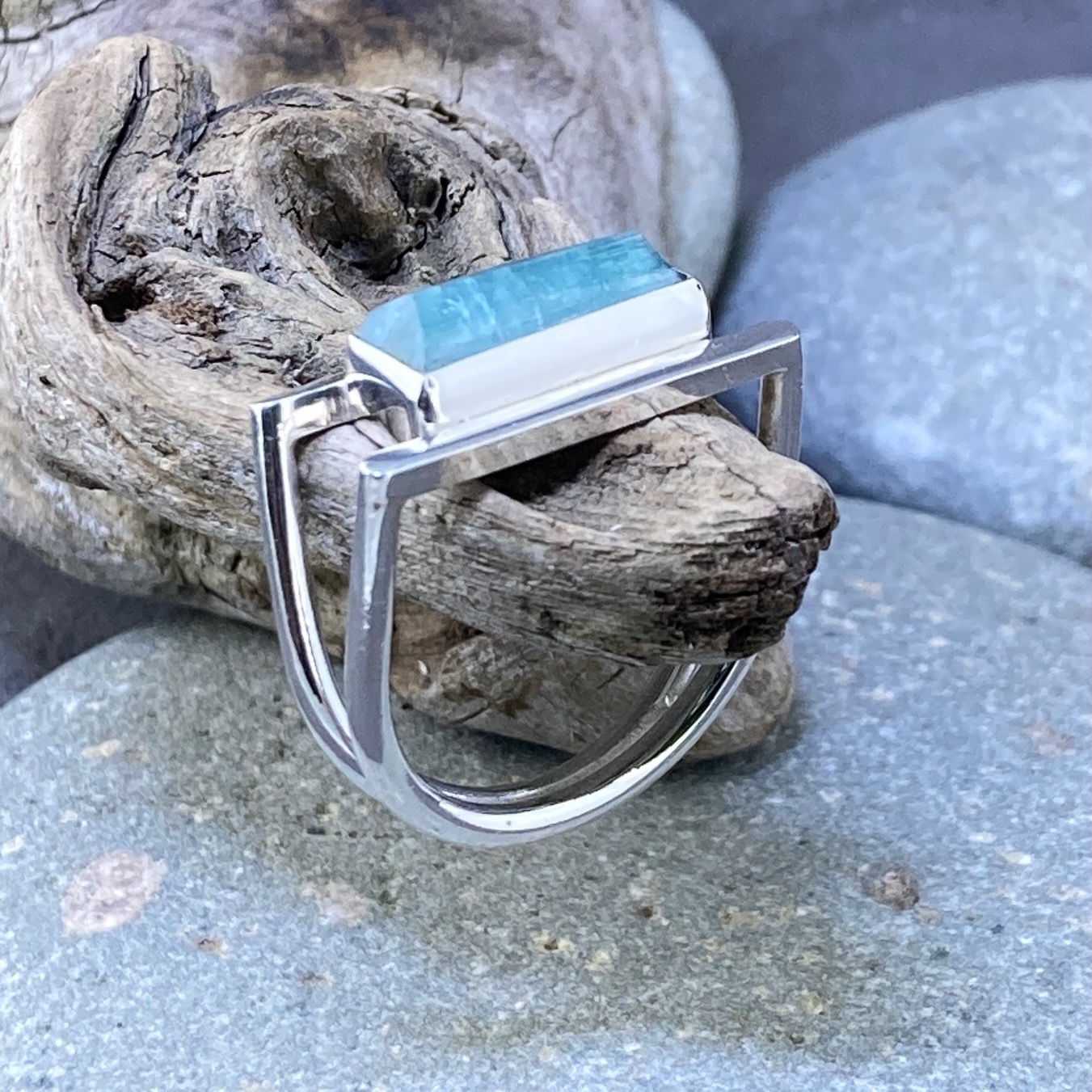 Blue Tourmaline Ring – Size 10.5 – Argentium Silver Double-D Band – 4 Carat - Image 5