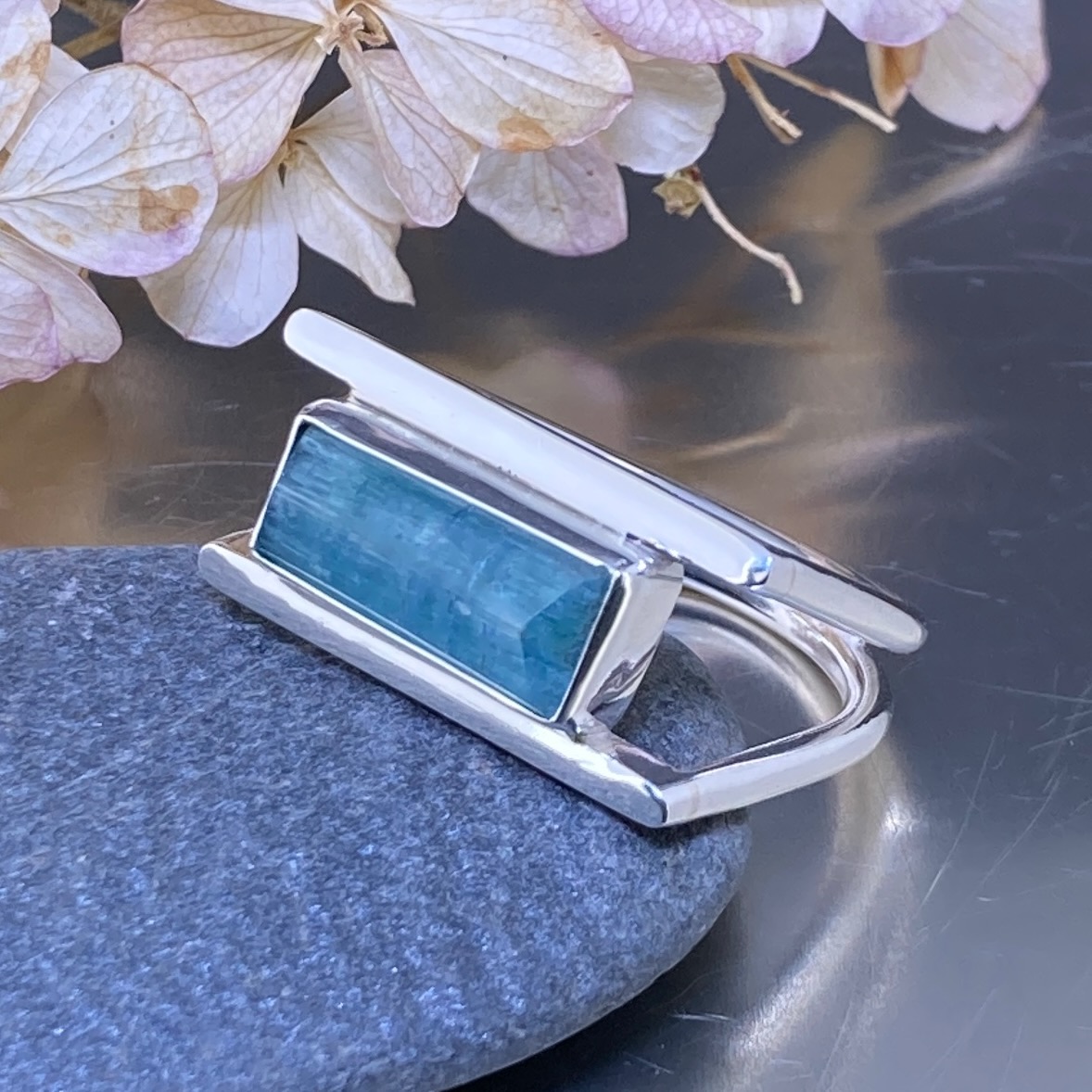 Blue Tourmaline Ring – Size 10.5 – Argentium Silver Double-D Band – 4 Carat - Image 4