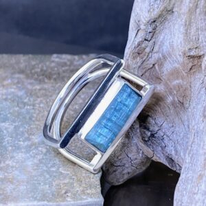 Blue Tourmaline Ring – Size 10.5 – Argentium Silver Double-D Band – 4 Carat