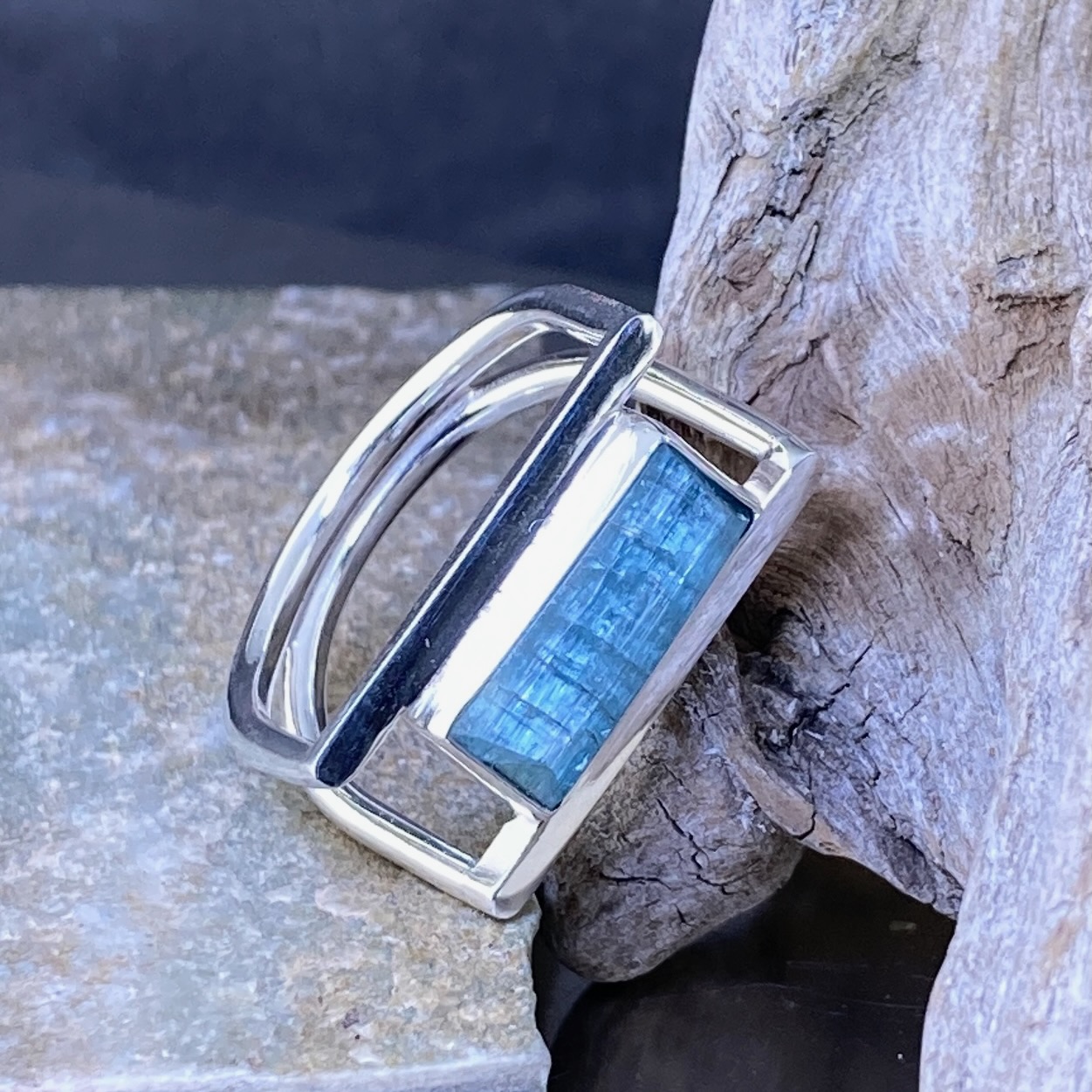 Blue Tourmaline Ring – Size 10.5 – Argentium Silver Double-D Band – 4 Carat