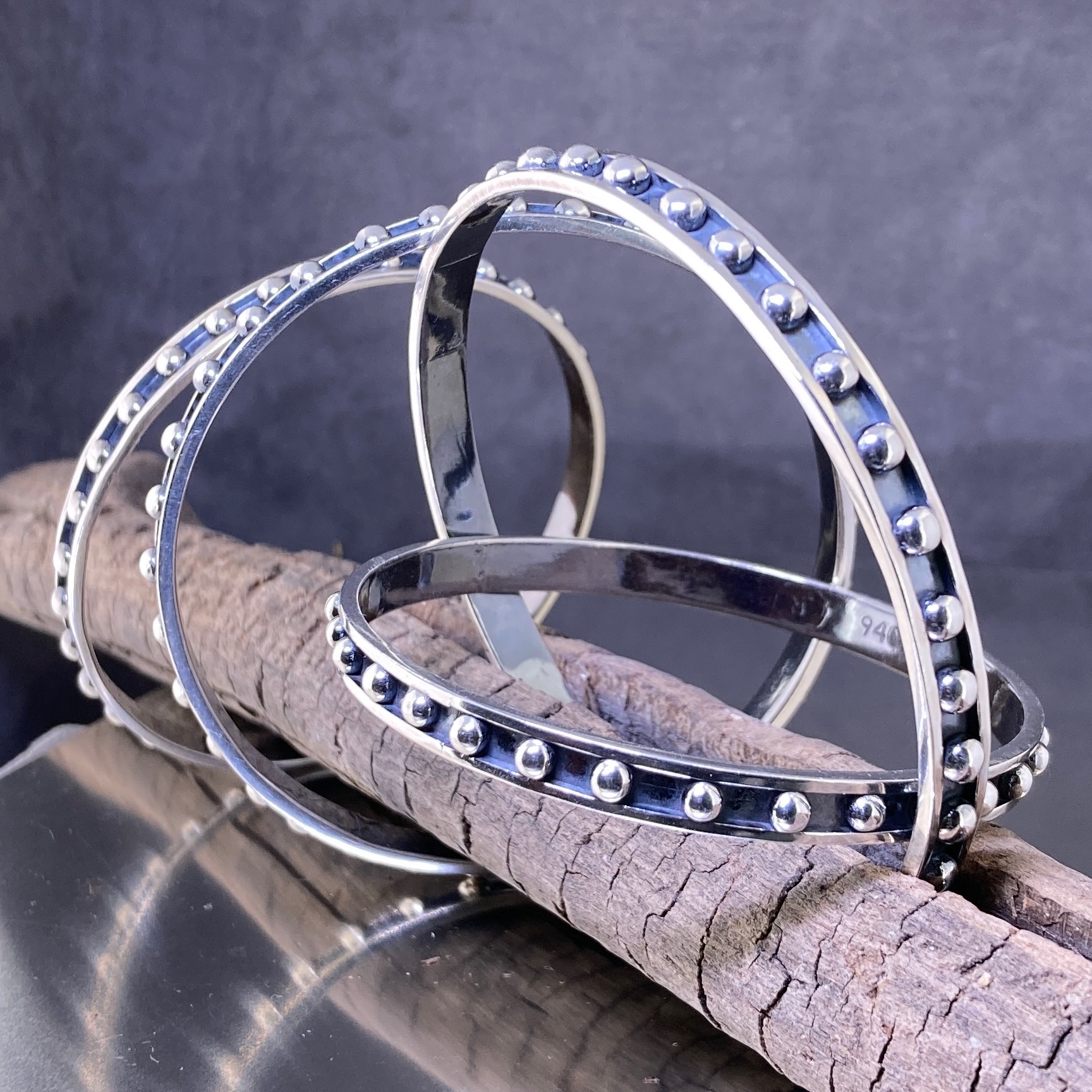 Granule Bangle – Argentium Silver 940 – Antique Finish - Image 4
