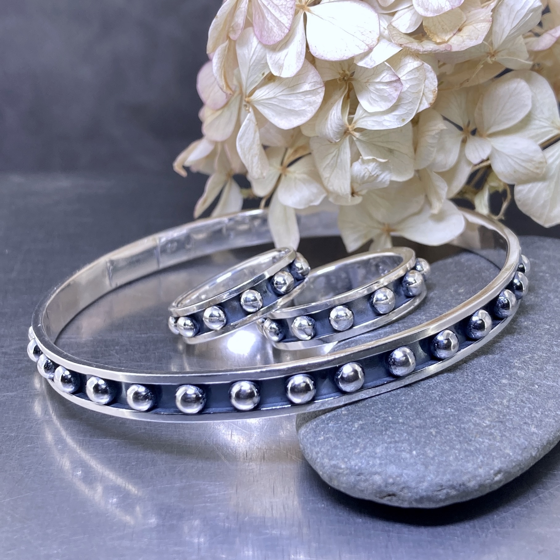 Granule Bangle – Argentium Silver 940 – Antique Finish - Image 9