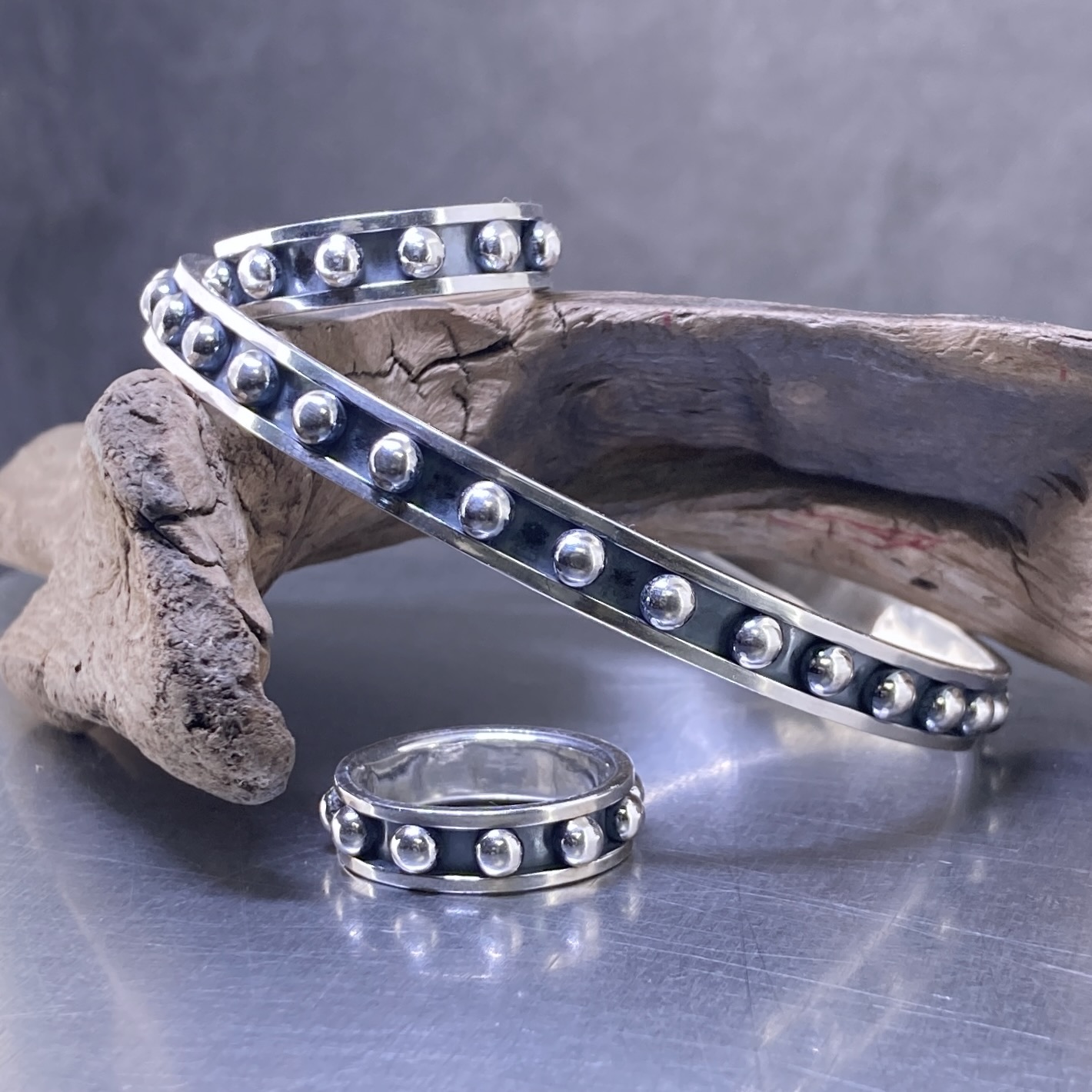 Granule Bangle – Argentium Silver 940 – Antique Finish - Image 8