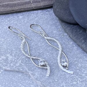 White Topaz Wave Earrings – Argentium Silver – Dangle