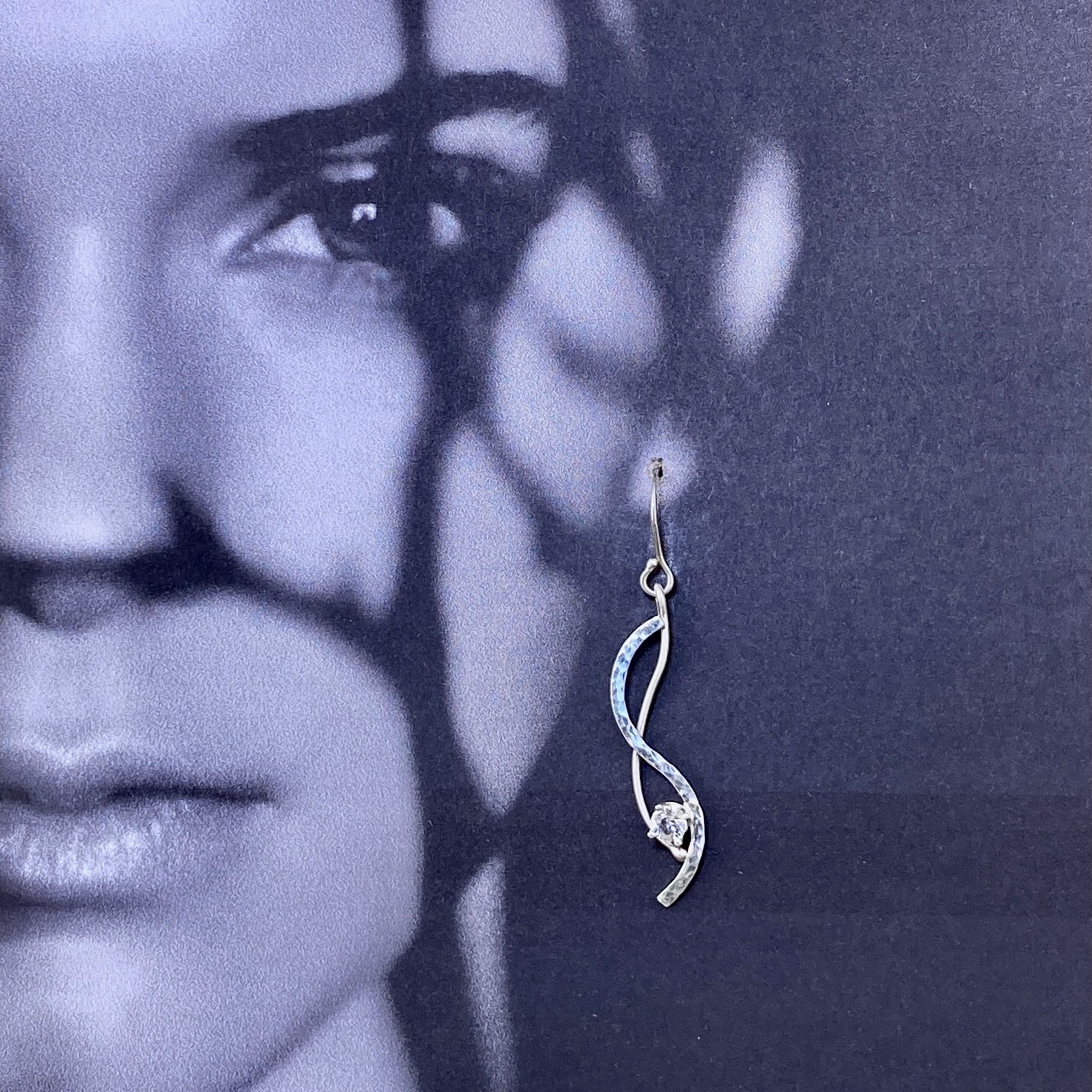 White Topaz Wave Earrings – Argentium Silver – Dangle - Image 2