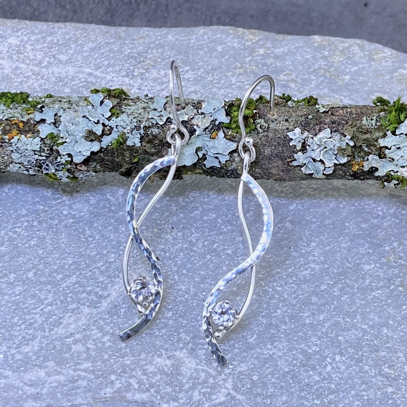 White Topaz Wave Earrings – Argentium Silver – Dangle - Image 7