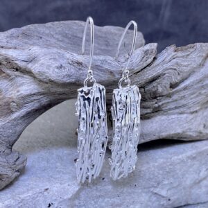 Bark Earrings – Argentium Silver – Long Rectangle