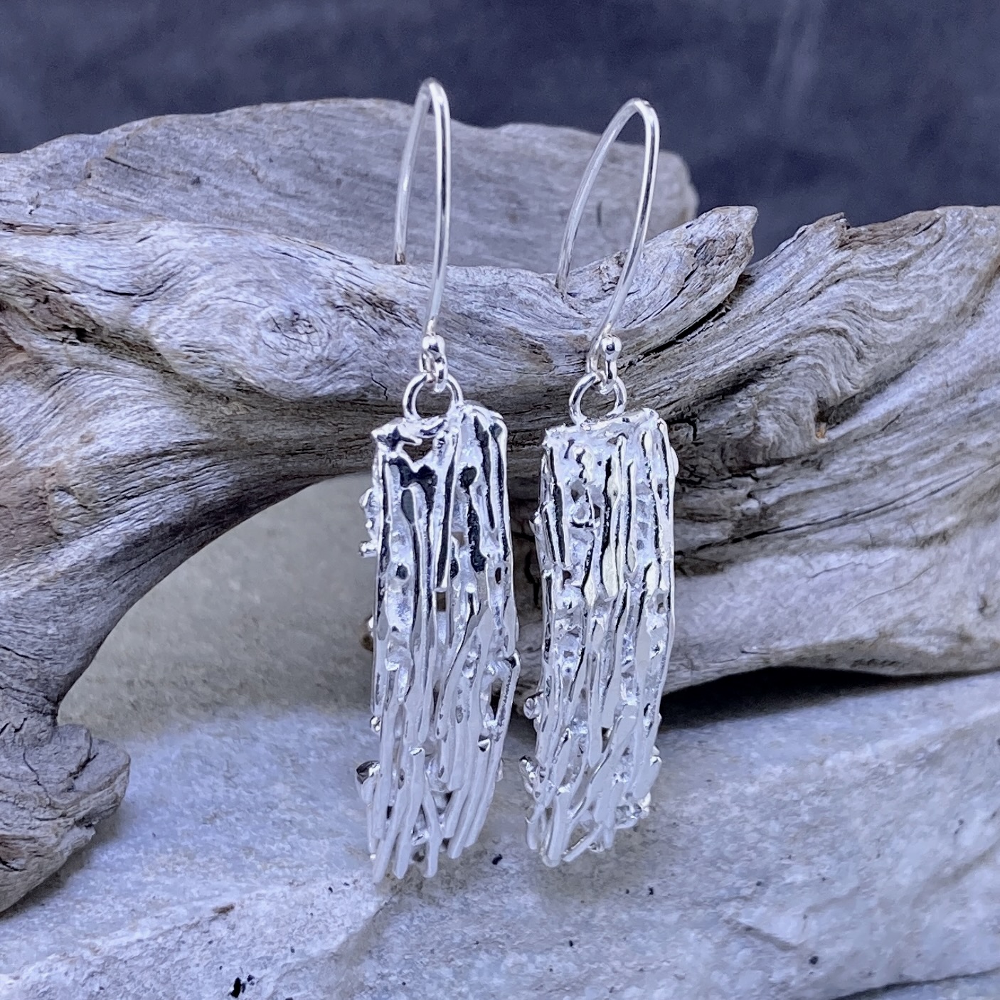 Bark Earrings – Argentium Silver – Long Rectangle